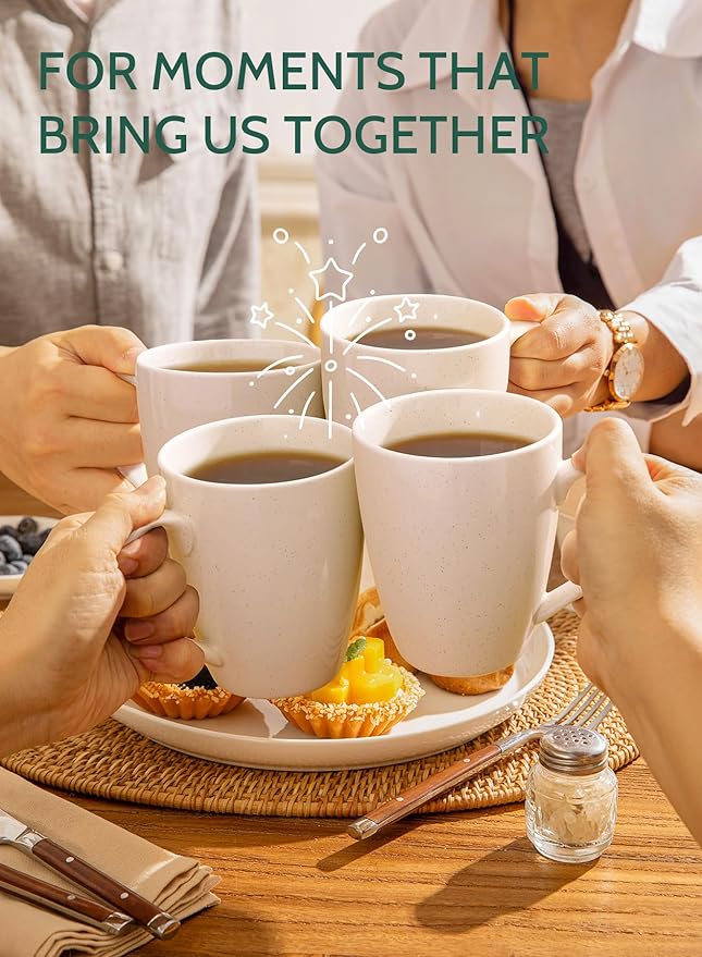 Sweese Porcelain Coffee Mugs - 16 Ounce (Top to the Rim) for Coffee, Tea, Cocoa, Set of 4, Dove Grey