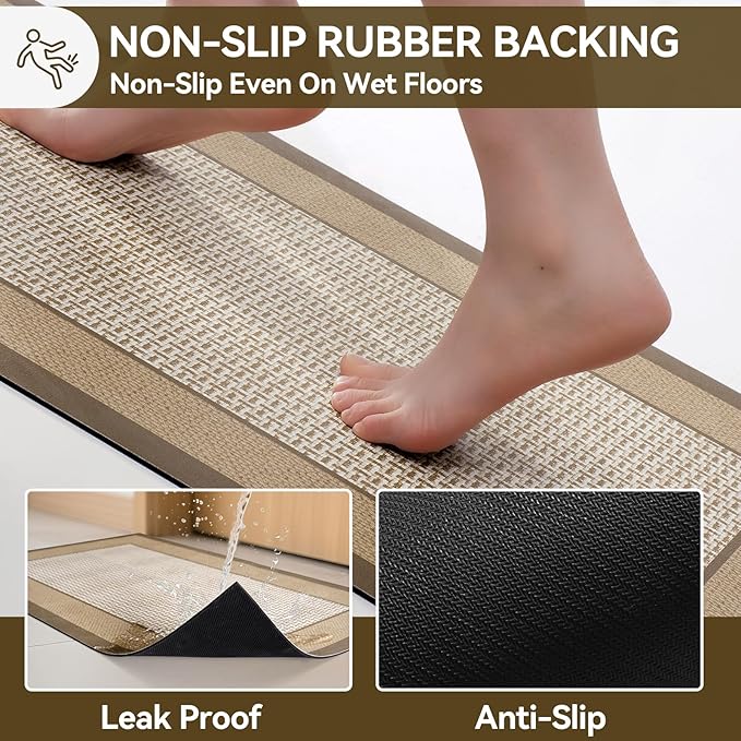 Non Slip Thin Bath Mat Bathroom Rugs, Rubber Backing Ultra Thin Bathroom Rug Fit Under Door, Quick Dry Super Absorbent Washable Shower Bath Mats, Khaki 20x32