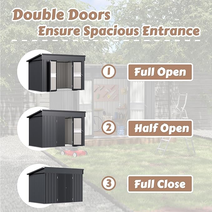 MUPATER 6 x 10 ft Outdoor Storage Shed,Galvanized Metal Shed Storage House with Lockable Door and Vents for Garden,Patio, Backyard, Grey