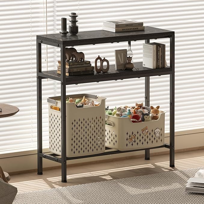 Homeiju Entryway Table with Storage, 3-Tier Console Table 31.5" Width, Industrial Sofa Table with Open Shelves, Foyer Tables for Entryway, Hallway, Kitchen, Living Room and Bedroom, Black