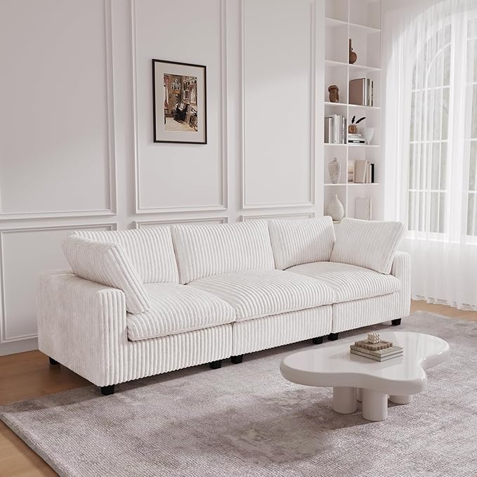 JACH 118" Sectional Couches, Convertable Modular Sofa for Living Room, Modern Deep Seat Couch, Sofa Covers Washable, Minimalist Plush Sofas for Living Room, Apartment, Beige