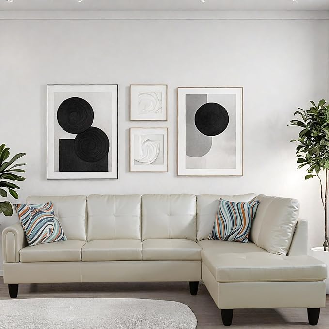 L Shaped Couch, Modular Sectional Sofa with Chaise, Modern Modular Sofas Furniture Sofa Couches for Living Room/Apartment/Office/Bedroom, Pearl White