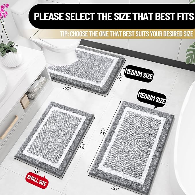 OLANLY Bathroom Rugs 36x24, Extra Soft and Absorbent Microfiber Bath Mat, Non-Slip, Machine Washable, Quick Dry Shaggy Bath Carpet, Suitable for Bathroom Floor, Tub, Shower (Large, Grey)