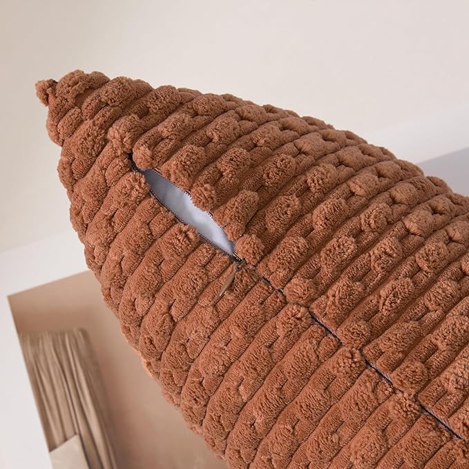 Kevin Textile Fall Decorative Pillow Covers Set of 2 Striped Plush Corduroy Pillows Pillowcases Boho Home Decor Cushion Covers for Couch Sofa Bed Living Room 18x18 Inch, Burnt Orange