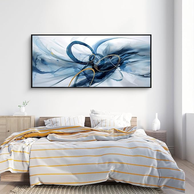 XLSJERST Extra Large Size Abstract Wall Decor Living Room - Modern Canvas Wall Art Blue and White Picture Artwork for Office Bedroom Home Decoration