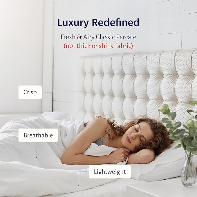 California Design Den Certified 100% Egyptian Cotton Full Size Sheets Set - Crisp Percale Cotton Sheets Full with Deep Pockets, Cool & Durable Luxury Bedding Set - White