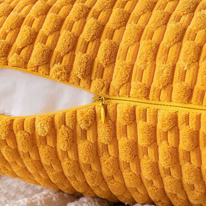 MIULEE Throw Pillow Covers Soft Corduroy Decorative Set of 2 Boho Striped Pillow Covers Pillowcases Farmhouse Home Decor for Couch Bed Sofa Living Room 16x16 Inch Golden Yellow