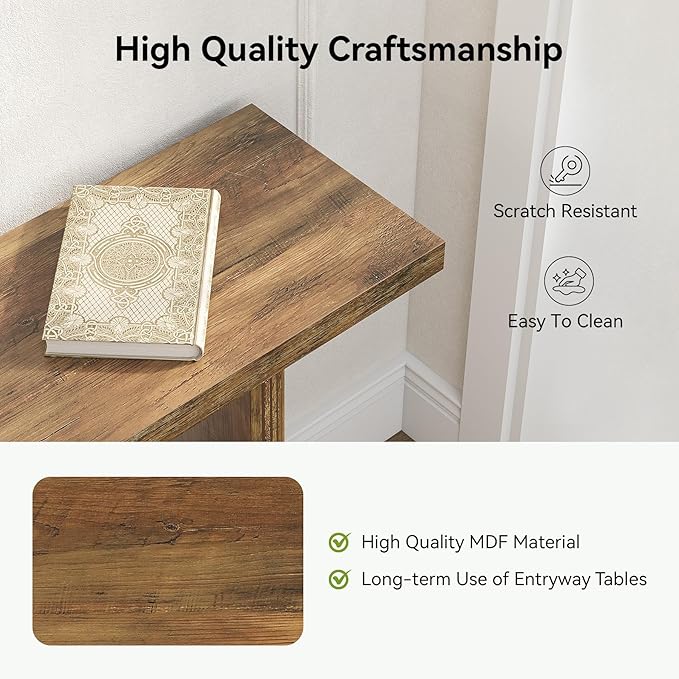 LITTLE TREE 55-Inch Modern Console Table, Narrow Sofa Table for Hallway, Wooden Entrance Table Behind The Couch for Living Room, Hallway, Entrance, Brown