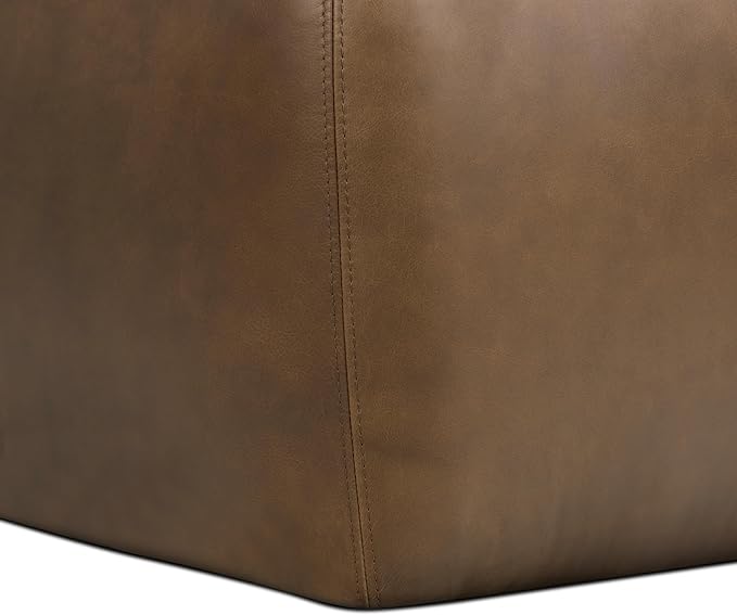 POLY & BARK Denver Leather Ottoman in Cocoa Brown