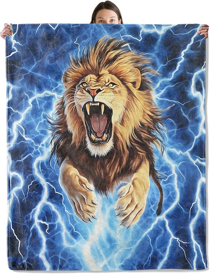 Roaring Lion Blanket, Cozy Flannel Fierce Lightning Lions Throw Blanket for Couch Outdoor, Plush Soft Lightweight Travel Blankets for Bed Decor and Gifts, for Women Adults Kids 40"x50"