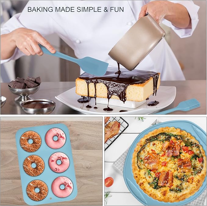 9in1 Nonstick Silicone Baking Bundt Cake Pan Cookie Sheet Molds Tray Heat Resistant Bakeware Tools Kit for Muffin Loaf Bread Pizza CupcakeUtensil