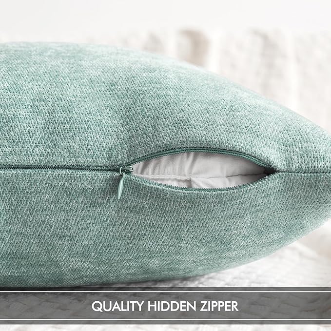 MIULEE Pack of 2 Aqua Green Decorative Pillow Covers 18x18 Inch Soft Chenille Couch Spring Throw Pillows Farmhouse Cushion Covers for Home Decor Sofa Bedroom Living Room