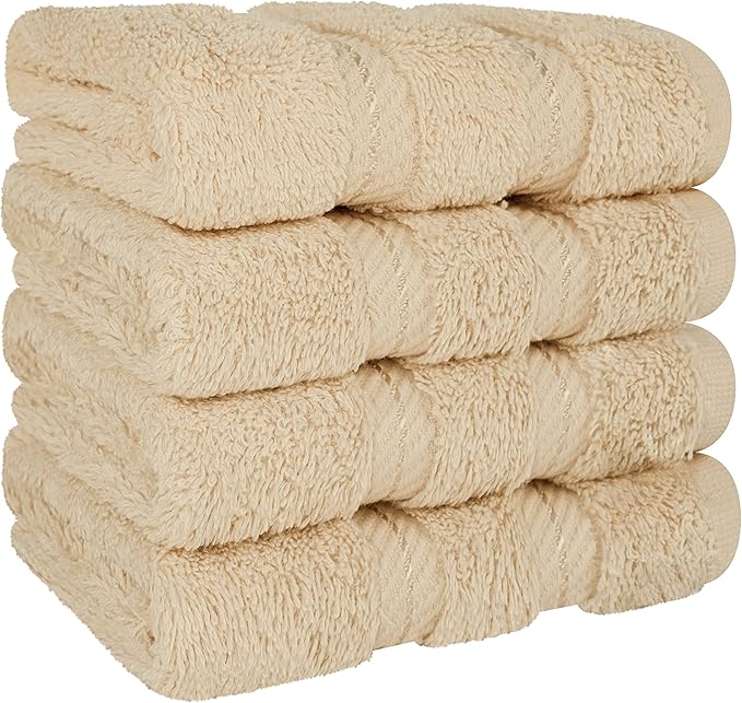 American Soft Linen Luxury Washcloths for Bathroom, 600 GSM 100% Cotton 4 Piece Turkish Wash Cloth Set, 13x13 in Soft Rags for Body and Face, Beige Washcloths