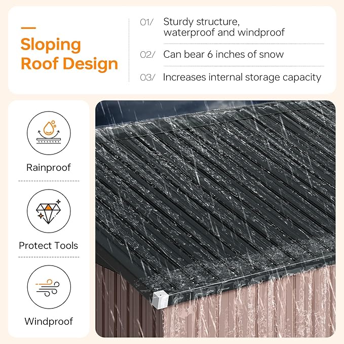 6x4 FT Outdoor Storage Shed, Metal Garden Tool Shed with Sloping Roof & Lockable Door for Patio Lawn Backyard (Brown)