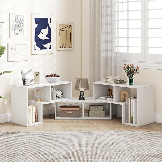 Giantex Free-Combination TV Stand for Bedroom - Entertainment Center for 50 55 60 65 Inch TV, 3-Piece Media Console Table with Storage Cubes, Deformable Open Storage Bookcase Shelf (White)