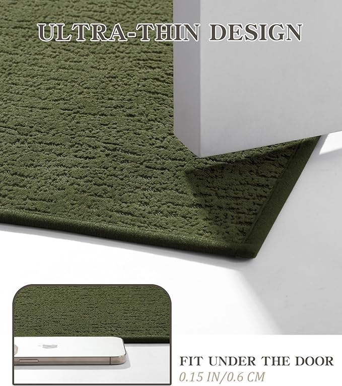 chakme Bathroom Rug Sets 5 Piece, Ultra Thin Bath Mat Quick Dry Bath Mat Set, Absorbent Bath Mat for Bathroom Non Slip Machine Washable, (Dark Green, 5 Piece)
