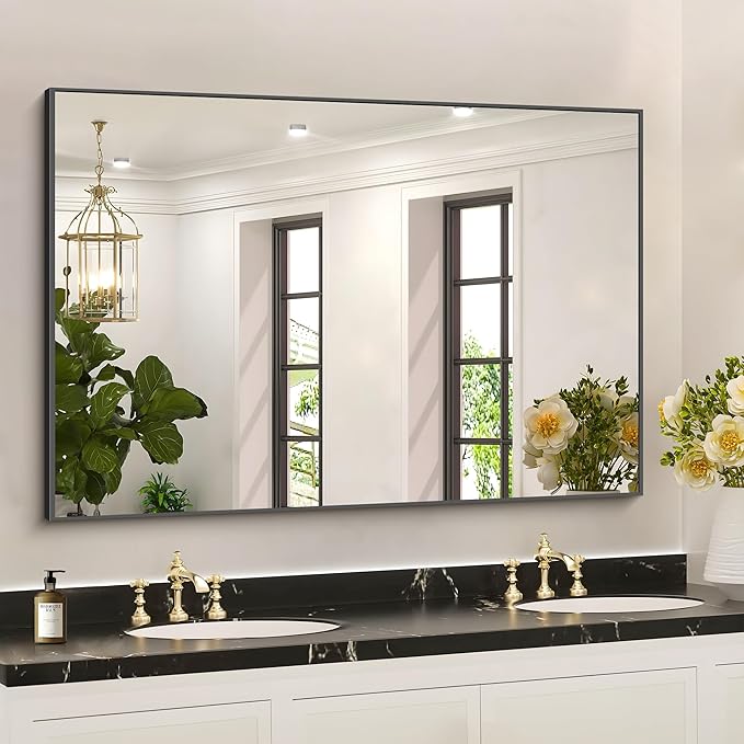 36x50inch Bathroom Mirror, Black Rectangle Mirror with Thin Metal Frame, Large Rectangular Wall Mirror for Bathroom, Living Roomm, Hair Salon, Big Farmehouse Mirror Hang Horizontal/Vertical