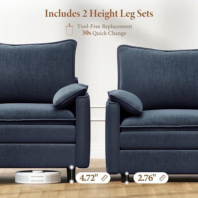 Vesgantti 108" Modular Sectional Sofa, Comfy Cloud Couch with Movable Ottoman Deep Seat Chenille L Shaped Modular Sofa, Sectional Couches for Living Room, Bedroom and Apartment, Blue