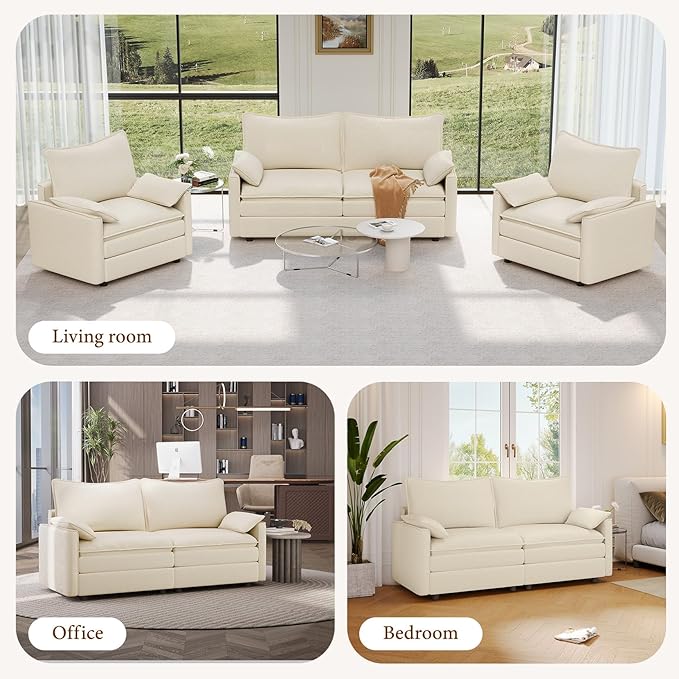 Vesgantti 74" Loveseat Sofa for Living Room, Comfy Cloud Couch Deep Seat Chenille Modern 2 Seater Small Sofa with Armrest Pillow, Easy Assembly for Small Spaces, Beige