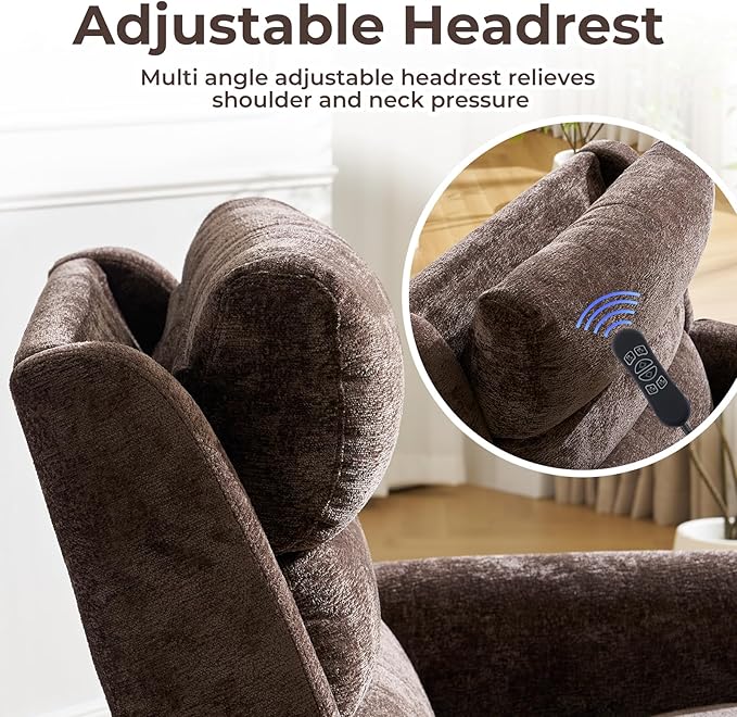 Power Lift Recliner Chair for Elderly with Adjustable Headrest, Lay Flat Lift Chair with Dual Heating and Massage, Electric Lift Recliner for Big and Tall, Extended Footrest, Coffee