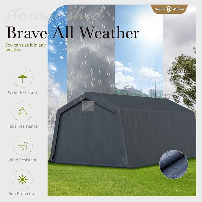 Sophia & William Carport Storage Shed 13x22 ft Portable, Heavy Duty Car Port Canopy Garage Shelter with Sidewalls and Roll Up Doors for Automobile Boat Motorcycle Bike, Gray