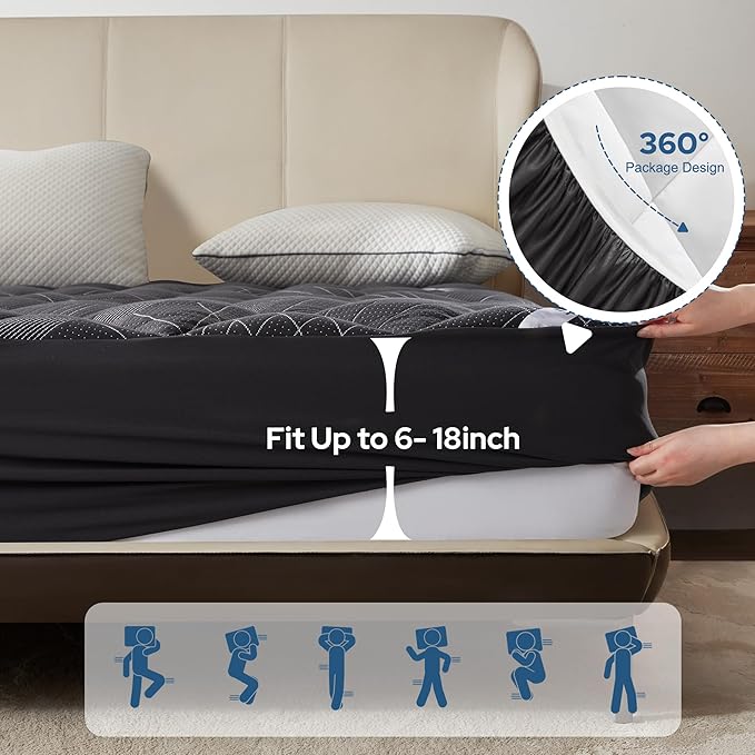 BEDLORE Queen Mattress Topper, Viscose Made from Bamboo Soft Pillow Top Mattress Pad, Thick Mattress Cover for Back Pain Relief with 6-18 inches Deep Pocket