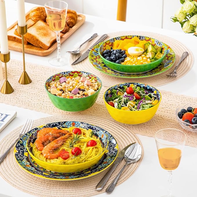 vancasso 26oz Cereal Bowls Set of 6, Boho Ceramic Soup Bowls with Colorful Bohemian Pattern, Microwave & Dishwasher Safe Serving Bowls for Salad, Oatmeal, Pasta, KRVI Series