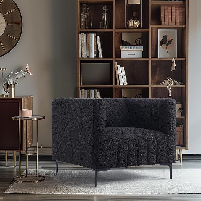 Get Set Style Modern Accent Single Sofa Chair with Arms,Tufted Boucle Upholstered Comfy Reading Arm Chair,Thick Seat Cushion Chair for Living Room Bedroom Study Studio Lounge, Black