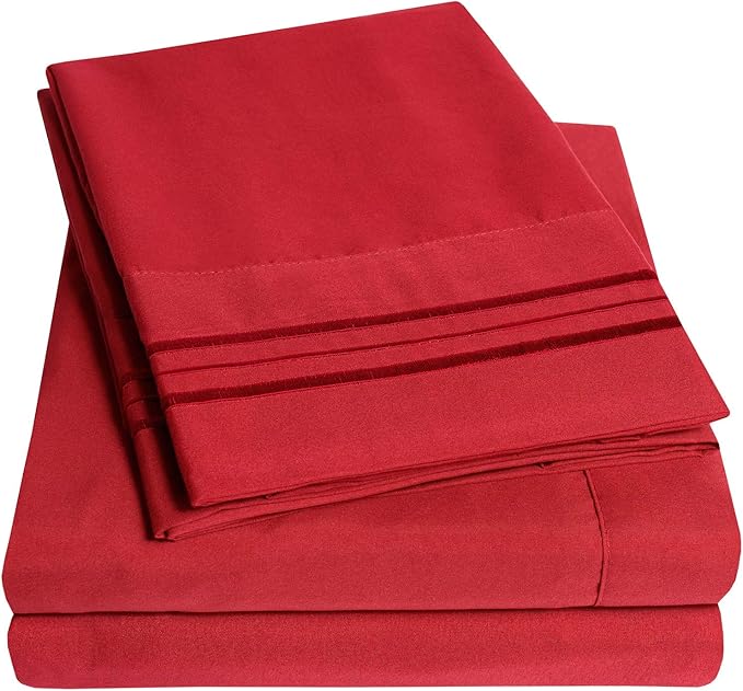 1500 Supreme Collection Bed Sheet Set - Extra Soft, Elastic Corner Straps, Deep Pockets, Wrinkle & Fade Resistant Hypoallergenic Sheets Set, Luxury Hotel Bedding, Full, Red