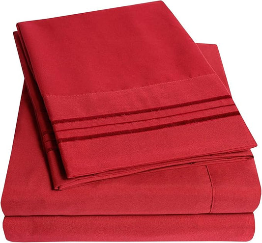 1500 Supreme Collection Bed Sheet Set - Extra Soft, Elastic Corner Straps, Deep Pockets, Wrinkle & Fade Resistant Hypoallergenic Sheets Set, Luxury Hotel Bedding, Queen, Red
