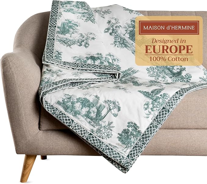Maison d' Hermine Throw Blanket for Couch Lightweight Soft Warm Breathable Cotton Throw Blankets for Bed Girls Boys Women Men Gifts Sofa Travel Living Room Chair Bedding (50"x60", Trianon)