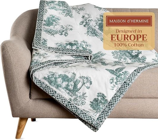 Maison d' Hermine Throw Blanket for Couch Lightweight Soft Warm Breathable Cotton Throw Blankets for Bed Girls Boys Women Men Gifts Sofa Travel Living Room Chair Bedding (60"x80", Trianon)