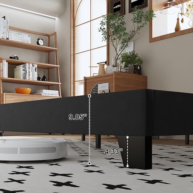 Queen Size Bed Frame, Velvet Upholstered Platform Bed with Adjustable Tufted Headboard, Sturdy Frame and Slats, Noiseless, No Box Spring Required, Easy to Assemble, Black