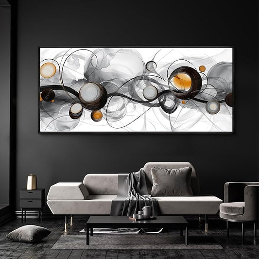 XLSJERST Large Size Frame Wall Art for Living Room - Abstract Artwork Minimalist Painting Modern Black and White Canvas Picture Boho Gray Wall Art