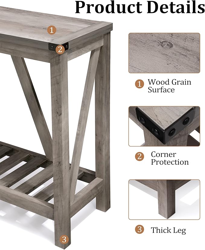 Entryway Table - Wood Console Table with Shelves, Farmhouse Sofa Table for Entryway, Living Room, Hallway