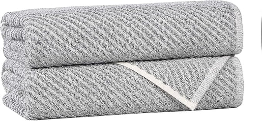 Superior Amelia Viscose Cotton Blend Medium Weight Towels, for Bathroom, Shower, Spa, Plush, Quick Dry, Ultra-Soft Towels, Bath Essentials, Ribbed Design, Bath Towels, Set of 2, Charcoal