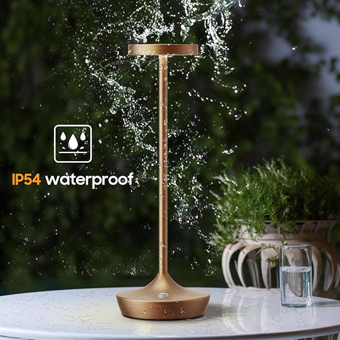 2 Pack Cordless Table Lamps, Battery Operated LED Desk Lamp, 3-Color Stepless Dimming, Portable & Waterproof, for Restaurants, Bedrooms, Bars, Outdoor Parties, Camping, and Cafes (2Pack Bronze)