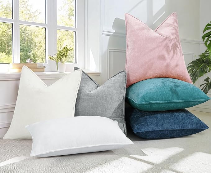 decorUhome Couch Throw Pillow Covers 22x22 Set of 2, Decorative Soft Euro Neutral Chenille Pillow Covers with Elegant Design for Sofa Bed Living Room Home Decor, Teal