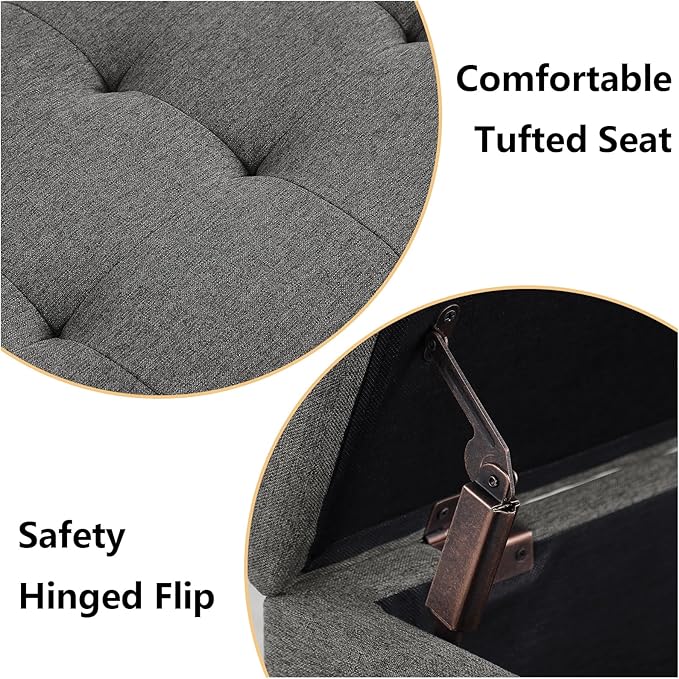 Storage Ottoman Bench with 2.56-inch Thick Seat, 31.5 inch Nesting Ottoman Set of 2, Hinged Flip Top Bench with Storage for Living Room, Bedroom, Light Grey