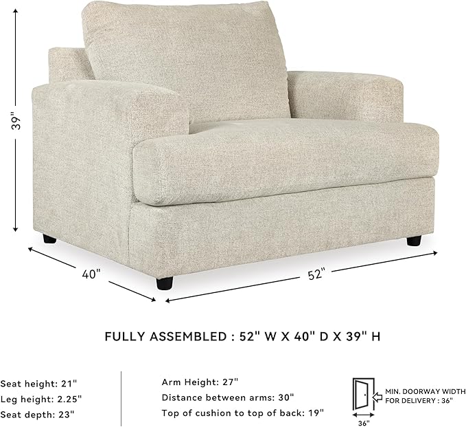 Signature Design by Ashley Soletren Contemporary Chenille Chair and a Half, Off-White