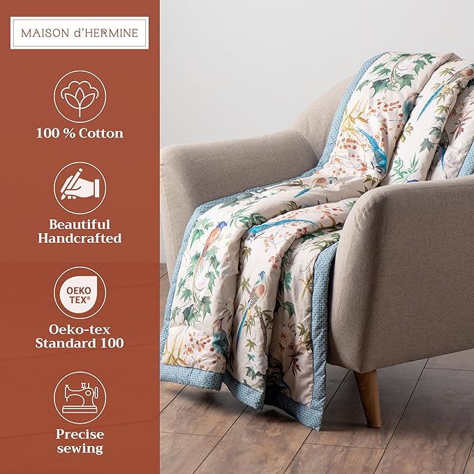 Maison d' Hermine Throw Blanket for Couch Lightweight Soft Warm Breathable Cotton Throw Blankets for Bed Girls Boys Women Men Gifts Sofa Travel Living Room Chair Bedding (50"x60", Hokuzai)