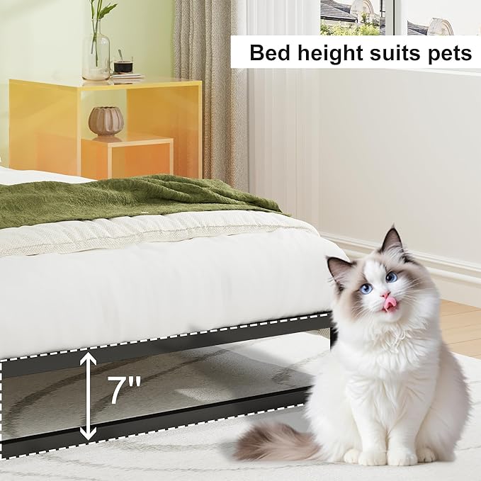 EMODA 7 Inch Full Size Bed Frame Heavy Duty Metal Platform No Box Spring Needed, Easy Assembly Noise Free, Black