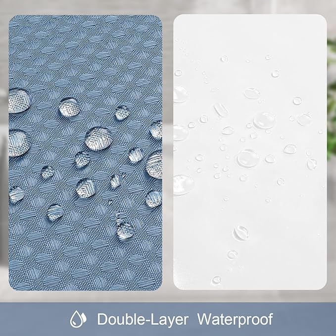 3 in 1 Stall Half Size Moonlight Blue Shower Curtain Set-36 W x 72 H, Modern Waffle Waterproof Fabric and PEVA Liner Set with Stainless Steel Hooks
