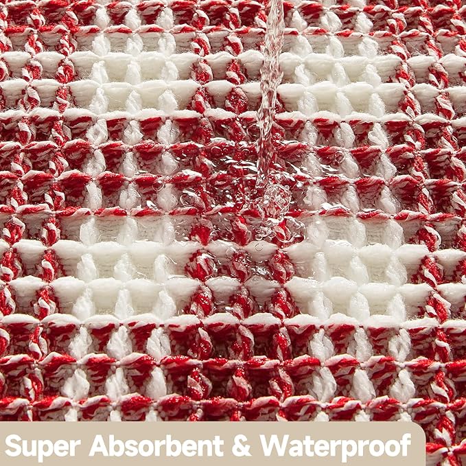 Waffle Bath Mat, Boho Bathroom Rugs Non Slip Washable Absorbent Checkered Bathroom Mat Quick Dry Cute Bath Mat, 30"x20" Red and White