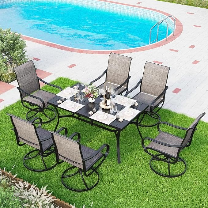 MFSTUDIO Outdoor Dining Set for 6, Patio Table and Chairs Set of 6 with Umbrella Hole, Patio Dining Set for Deck/Yard/Garden/Poolside