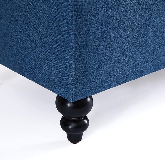 HUIMO Button-Tufted Ottoman with Storage in Upholstered Fabrics, Large Storage Bench for Bedroom, Living Room, Entryway, Bench with Safety Hinge Hold Up to 300lbs (Blue)
