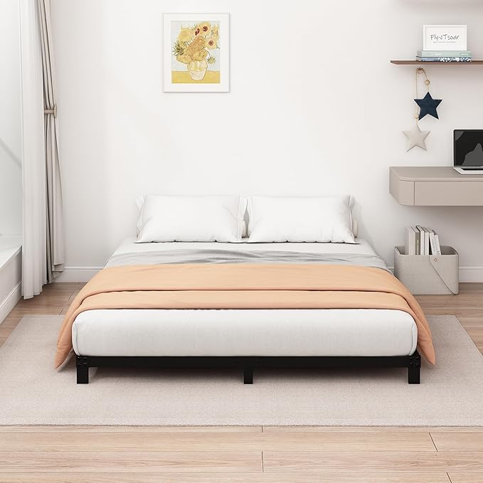 5 Inch Low Queen Bed Frame Heavy Duty Metal Platform, No Box Spring Needed, Easy Assembly Mattress Foundation, No Noise, Black