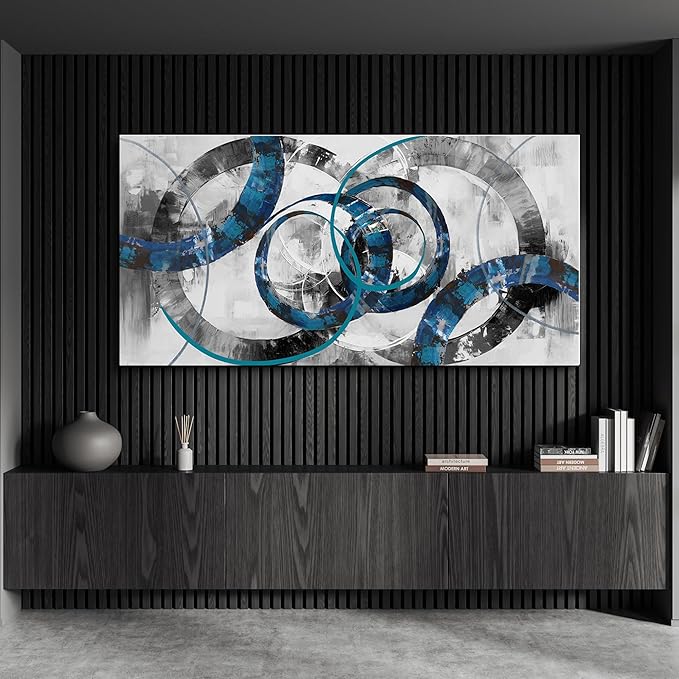 XLSJERST Blue Abstract Canvas Wall Art - Modern Art Wall Decor Wall Pictures for Living Room Bedroom Office Gray and White Paintings Artwork for Wall Size 29x58 Inches