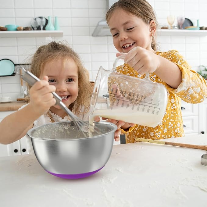 Stainless Steel Mixing Bowls with Lids – Set of 5 Large Nesting Metal Bowls for Kitchen, Baking, Cooking, Food Prep & Storage, Non-Slip Base, Dishwasher Safe, Multicolor
