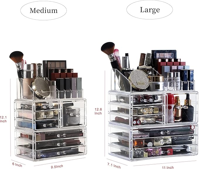Cq acrylic 3 Pack Clear Make Up Organizers for Vanity,Stackable 7 Drawers Make Up Organizer,Cute Desk Organizer for Vanity Jewelry,Hair Clip,Beauty,Skincare Product Dresser Acrylic Drawer Organizer
